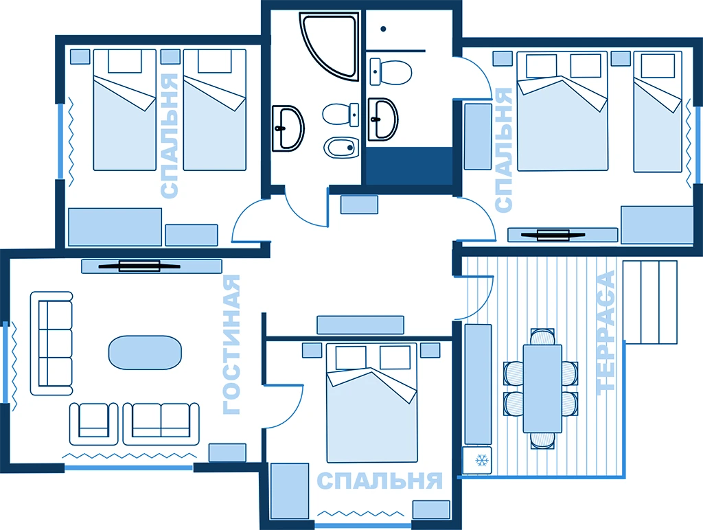 7-и местный 5-х комнатный коттедж «Камилла», застекленная кухня-терраса